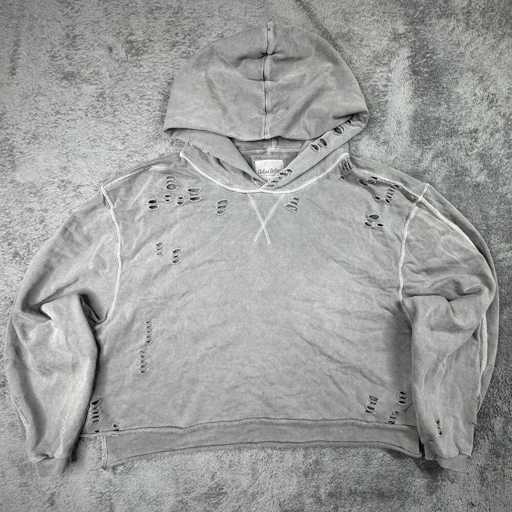 Chelsea DeBoer By Lily Lottie Distressed Gray Terry Knit Crop Hoodie Womens L